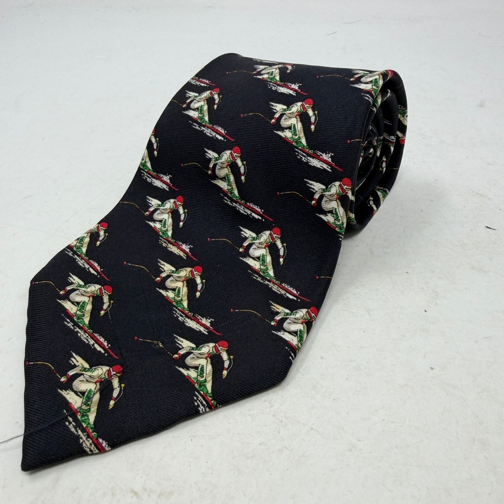 Chaps Ralph Lauren Necktie Mens OS Blue Downhill Skier Graphic EUC
